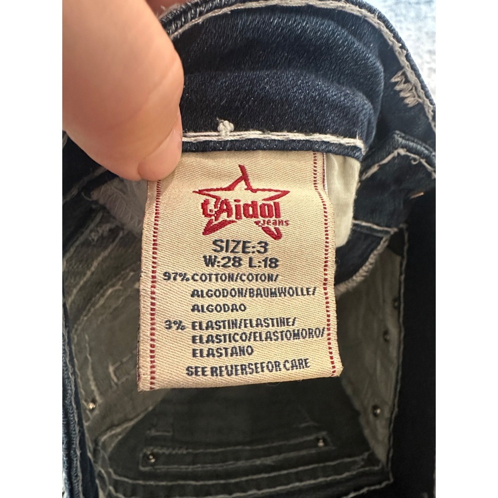 LA Idol USA Cropped Jeans Womens Low Rise Zip Fly Contrast Stitch- Size 3 - Picture 9 of 12